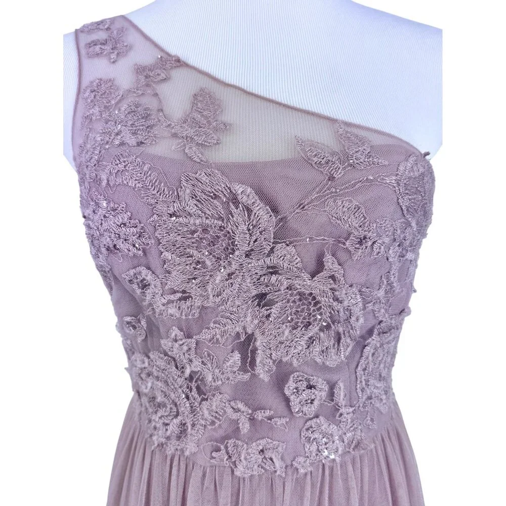 Davids Bridal Lavender One-Shoulder Embroidered Prom Bridesmaid Dress Gown - Picture 4 of 16